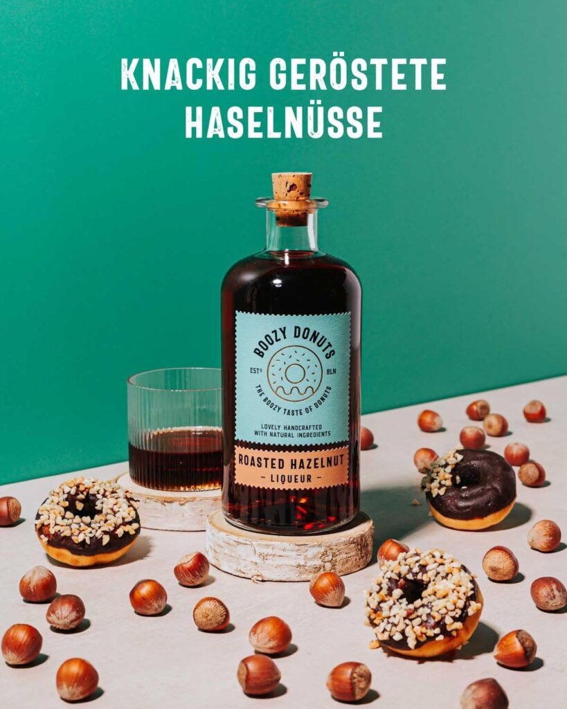 BOOZY DONUTS Roasted Hazelnut Likör - Geröstete Haselnuss-Noten - Flüssiges Dessert - Pur Auf Eis Mit Kaffee Oder Im Cocktail - Vegan - 17_ Vol. (0,5l)